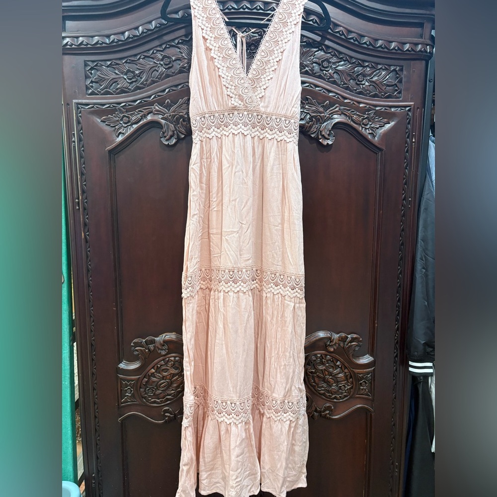 Pink lacy full length dress